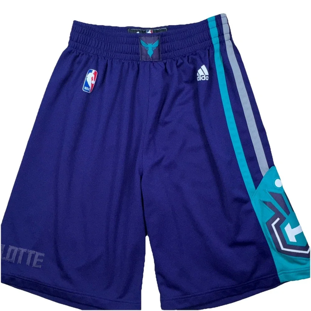 Adidas‎ Charlotte Hornets NBA Mens Medium Purple Basketball Shorts Mesh Striped